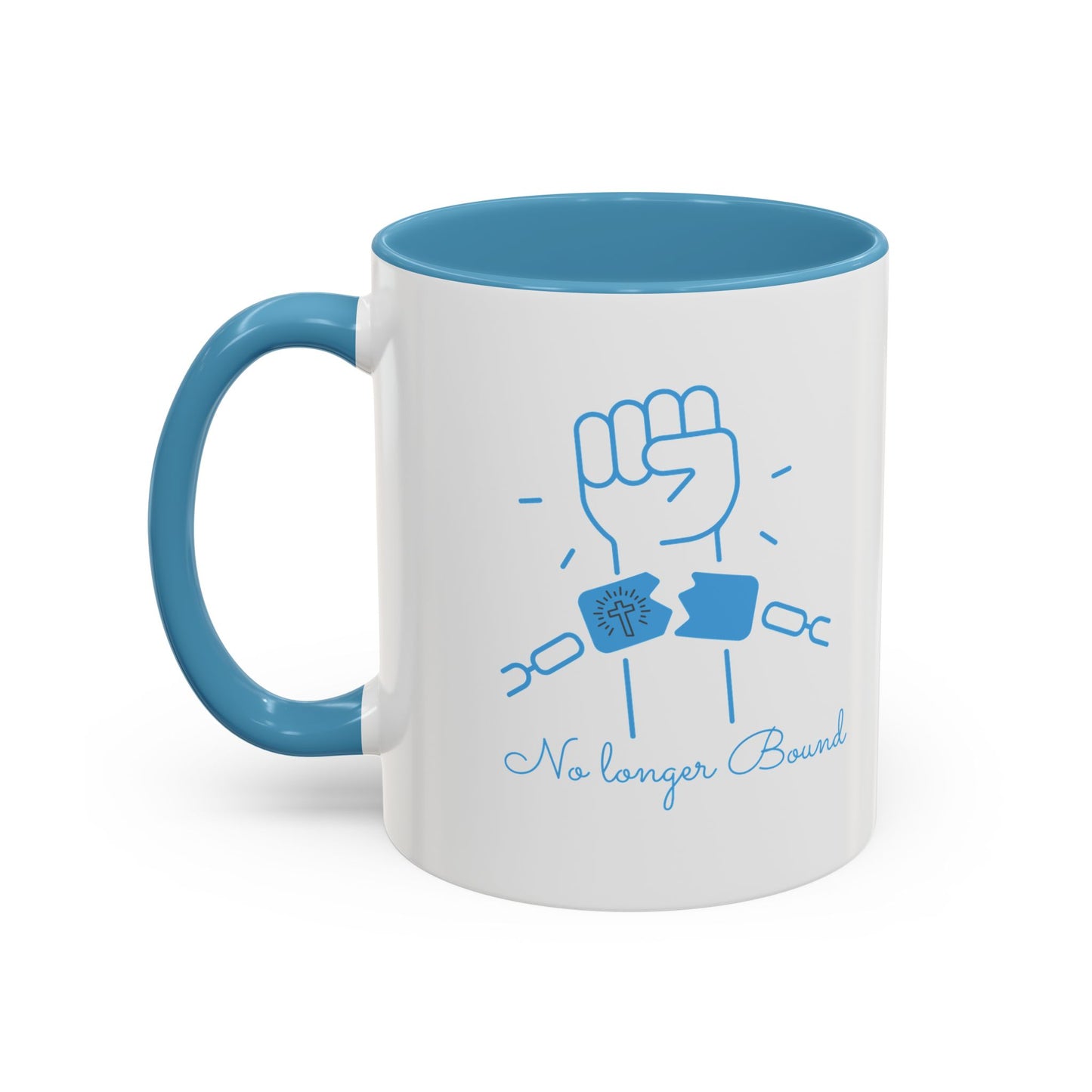 No Longer Bound Coffee Cup with Light Blue Interior – Stylish & Inspirational Mug