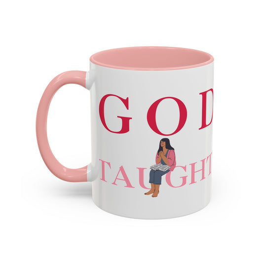 God Taught Coffee Cup with Pink Interior – Inspirational Christian Mug