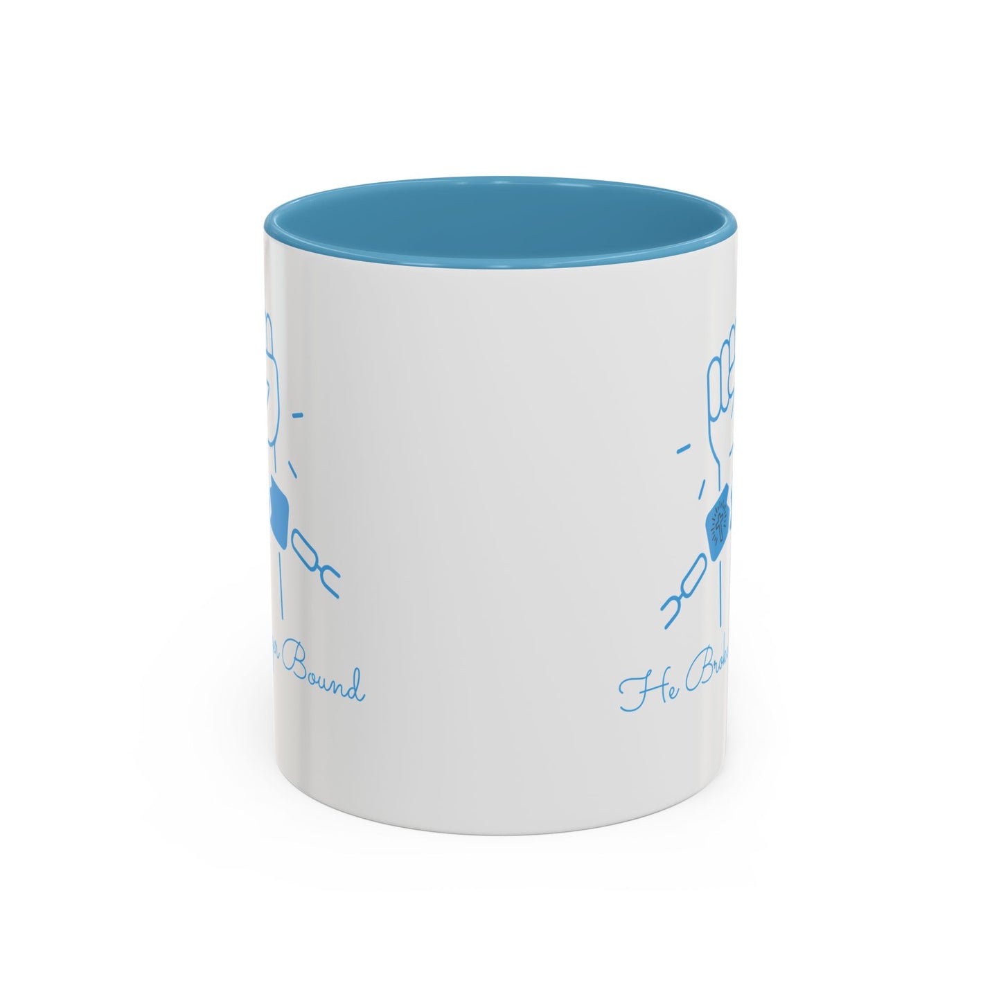 No Longer Bound Coffee Cup with Light Blue Interior – Stylish & Inspirational Mug