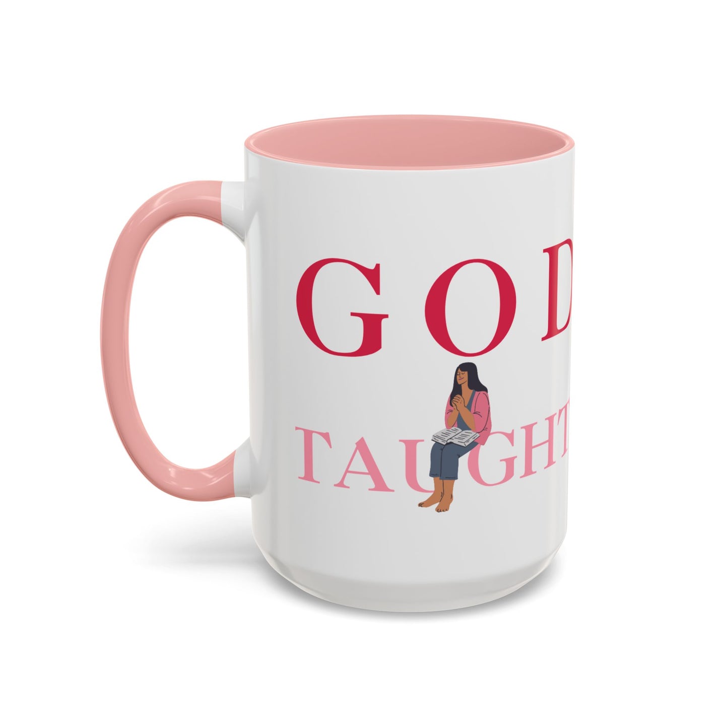 God Taught Coffee Cup with Pink Interior – Inspirational Christian Mug